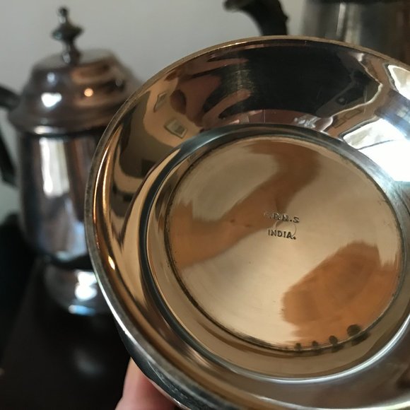 Antique Patinated Pure Silver Plated 5 Pc Tea Set w/ Black Wood Handle - Picture 14 of 15